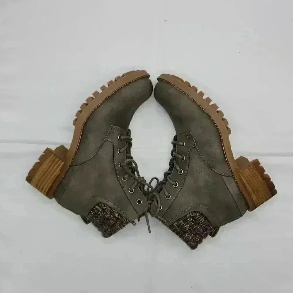 B-52 By Bull Boxer Womens Lace Up Side Zip Textile Heeled Short Boots Green Sz 8 - Picture 8 of 10